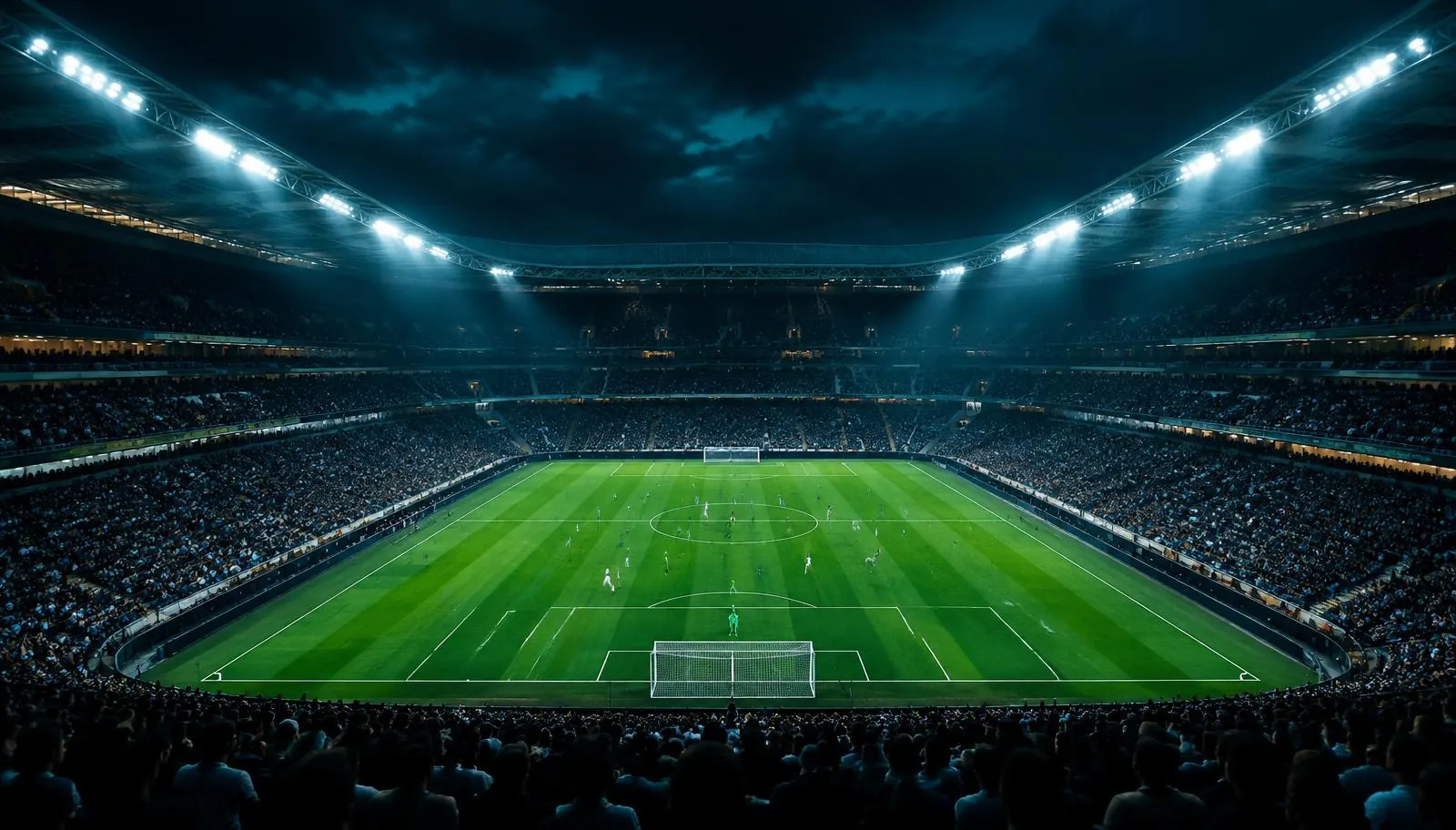 Football stadium lit up at night
